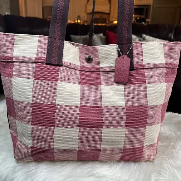 Coach Pink and Cream Checkered Tote - Picture 3 of 14